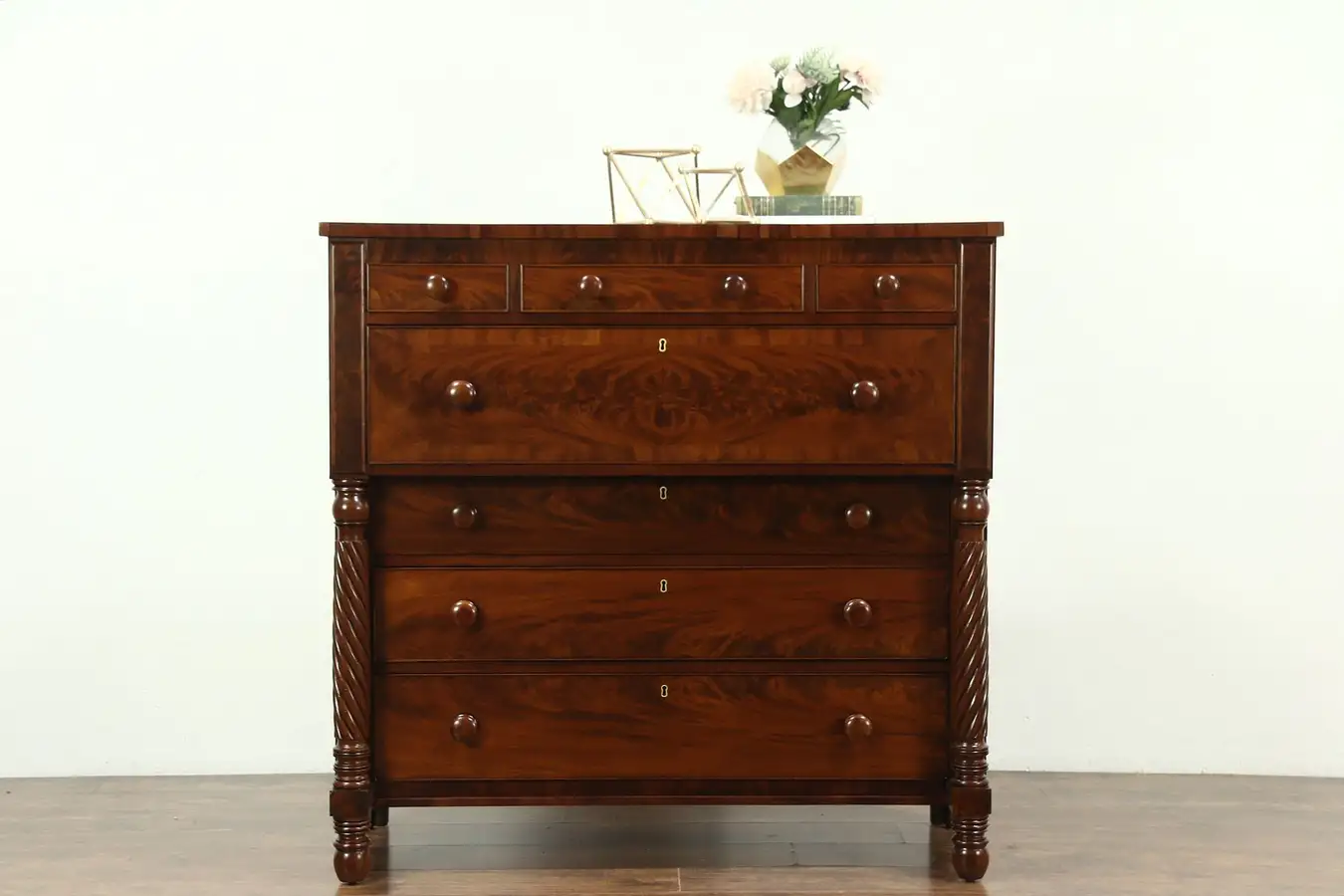 Main image of Empire Antique 1825 Mahogany Chest or Dresser, Spiral Columns