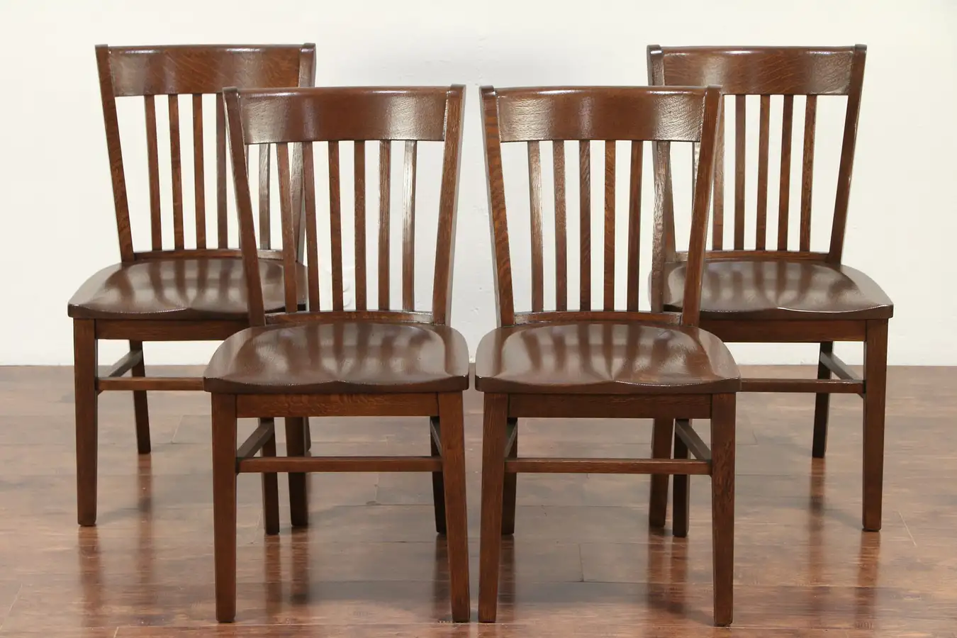 Main image of Set of 4 Antique Oak Library, Office or Dining Chairs, Marble & Shattuck