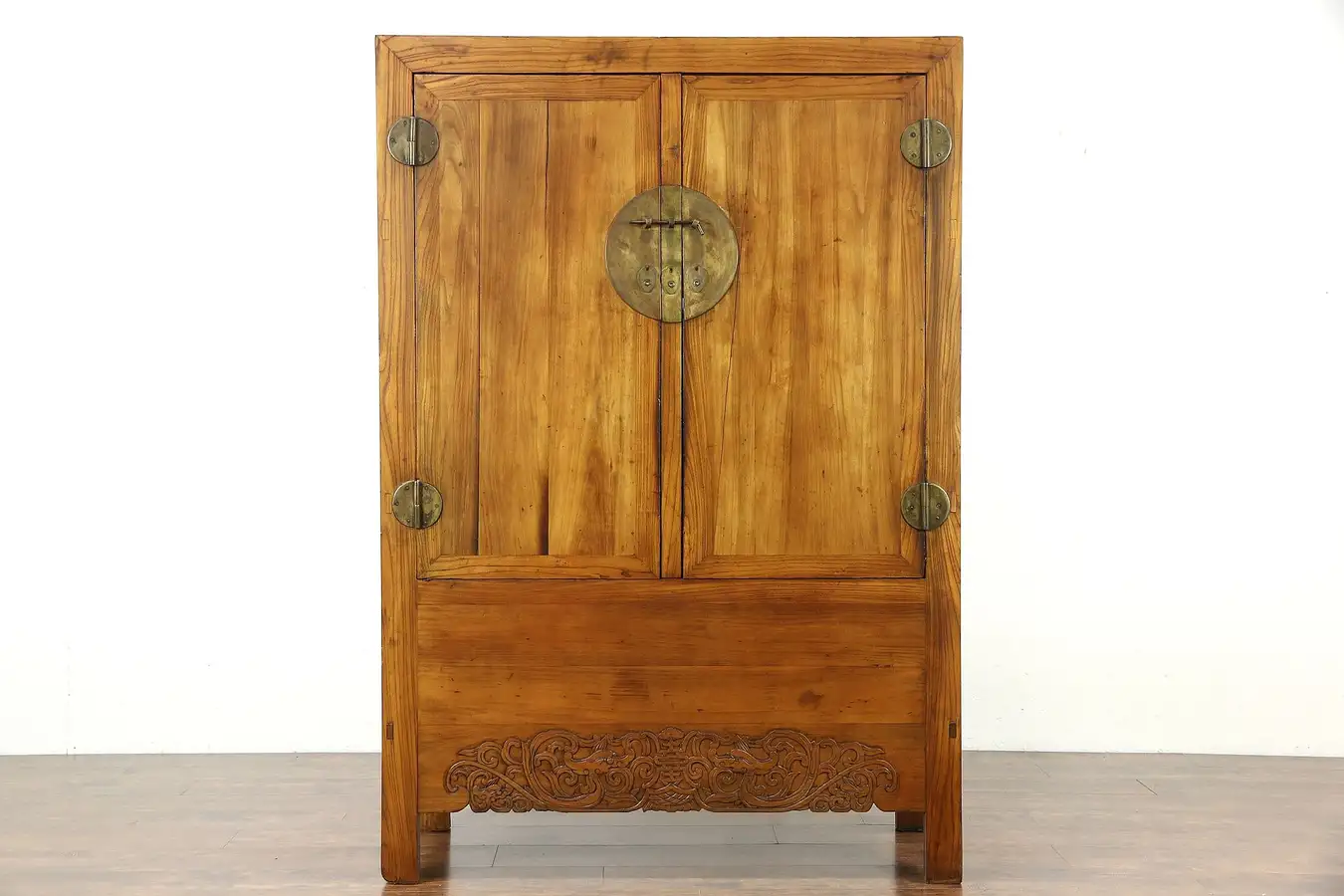 Main image of Chinese Carved Elm Antique 1900's Armoire or Cabinet