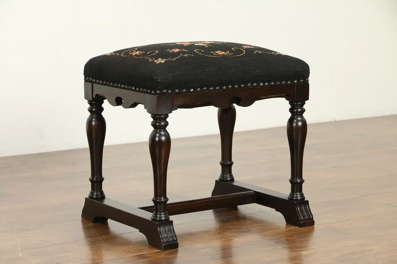 Main image of English Tudor Antique Bench or Stool, Needlepoint Upholstery