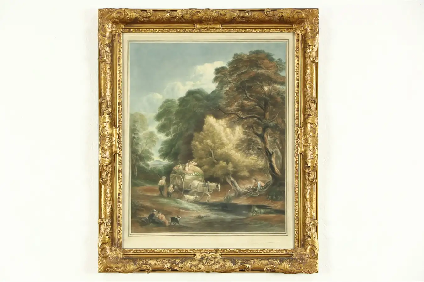 Main image of Hand Colored Horse & Wagon Etching in Original Gold Frame, Signed London, 1908