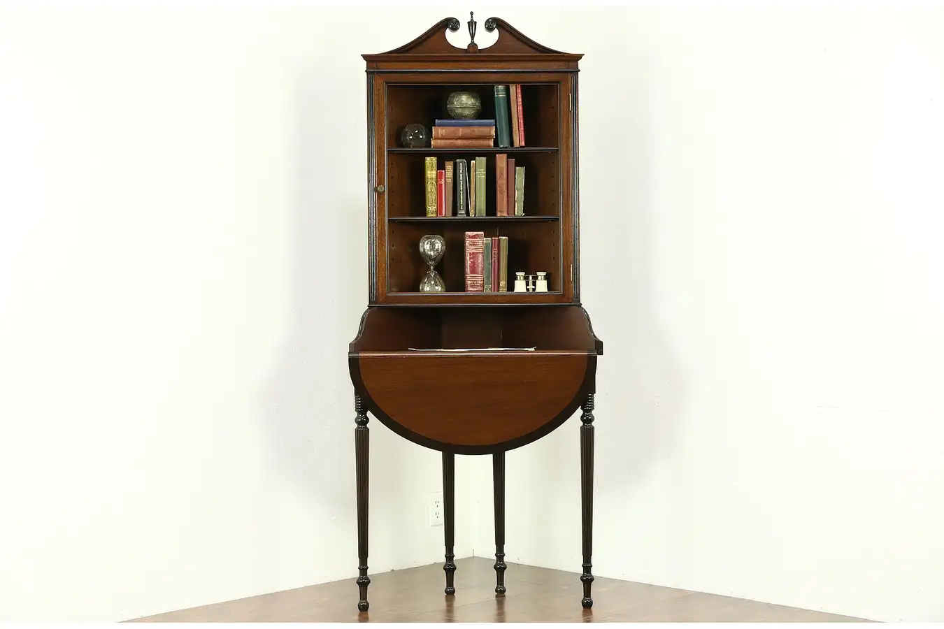 Main image of Traditional 1920's Antique Mahogany Corner Cabinet, Dropleaf Serving Shelf