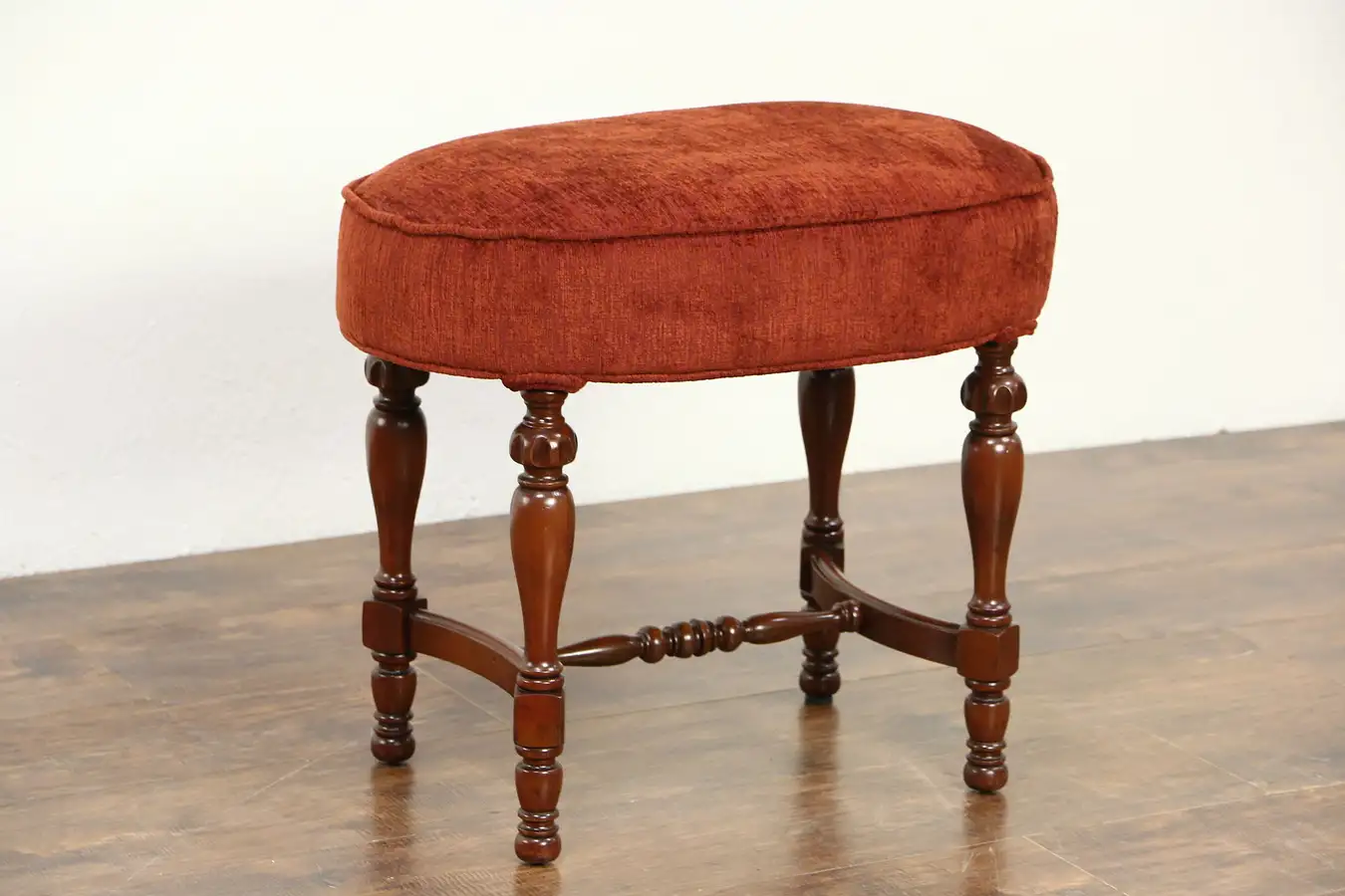 Main image of Oval Footstool or Small Bench, 1920's Vintage, New Upholstery