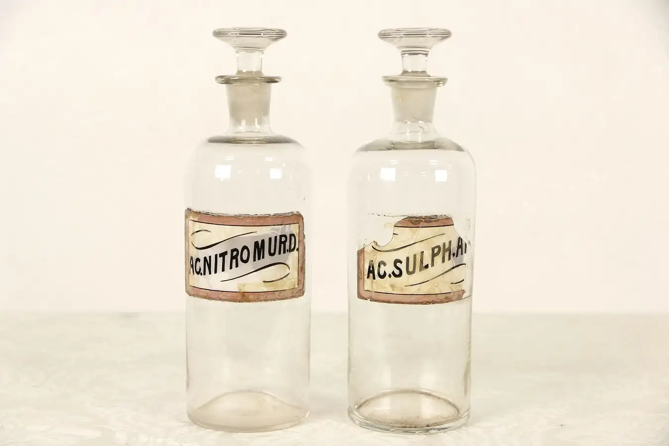Main image of Pair Antique 1880's Apothecary Medical Drug Store Jars, Pink Labels