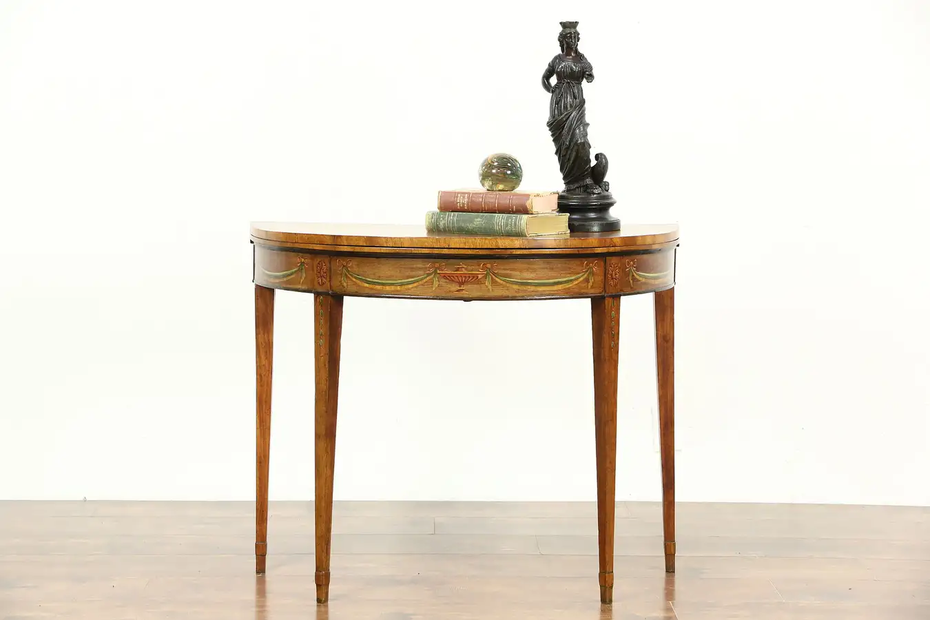 Main image of Hepplewhite Federal 1790 Antique Hand Painted Console Table, Opens to Game Table
