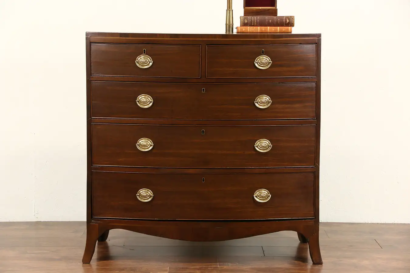 Main image of English Georgian 1800 Antique Bowfront Mahogany Chest or Dresser