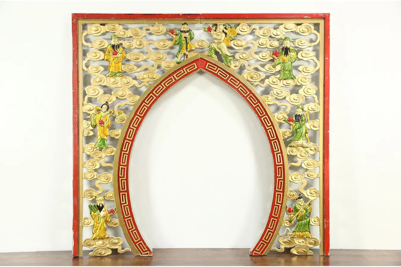 Main image of Chinese Architectural Salvage Vintage Archway, Carved Pomegranate Motif 83" Tall