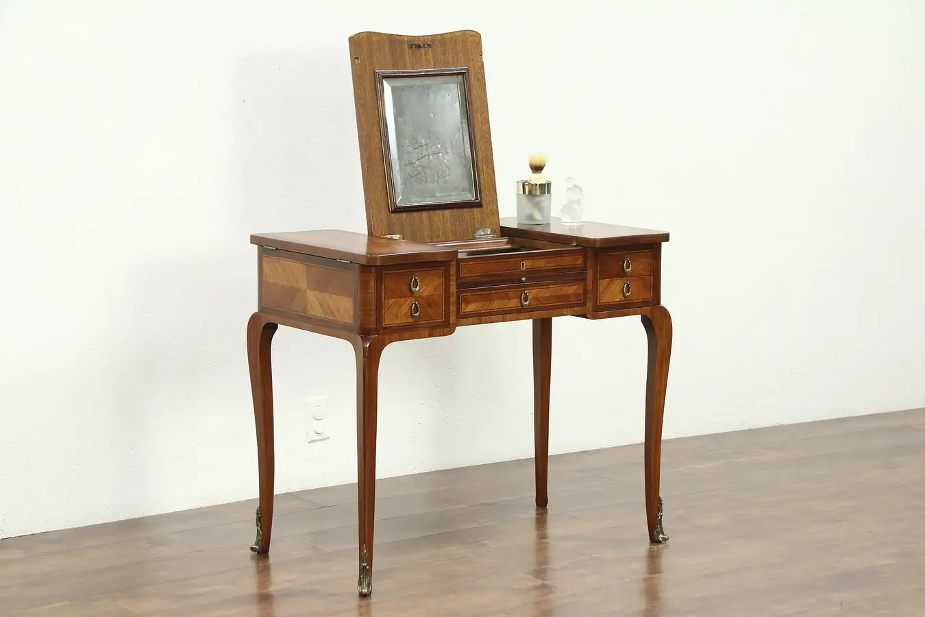 Main image of Marquetry Banded Rosewood Antique 1900 Vanity or Dressing Table, France