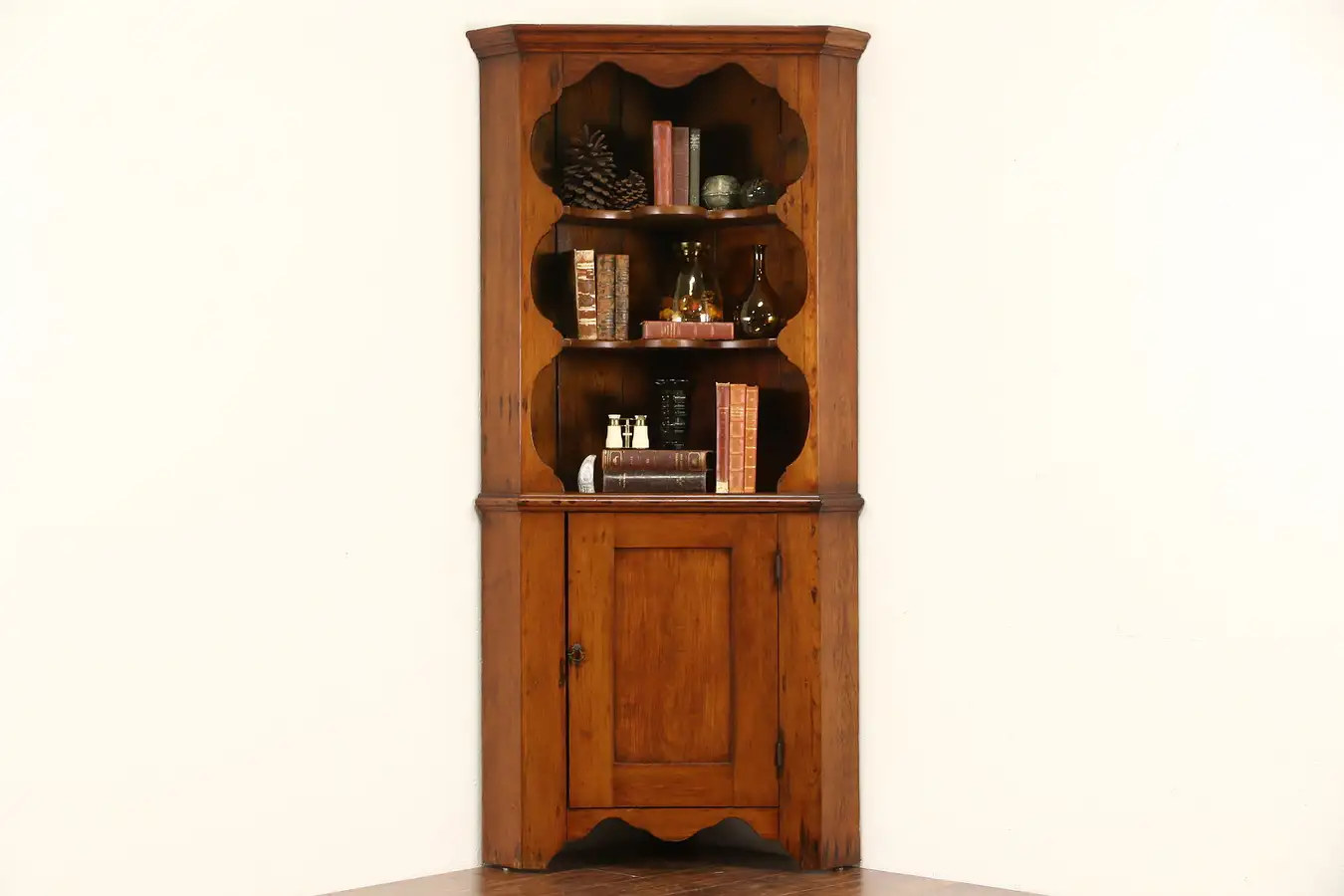 Main image of Country Pine Primitive 1900 Antique Corner Cabinet or Cupboard