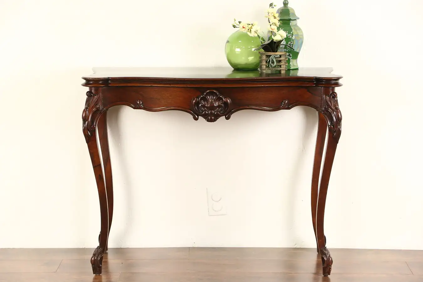 Main image of Rosewood 1870's French Antique Console opens to Game Table, Leather Top