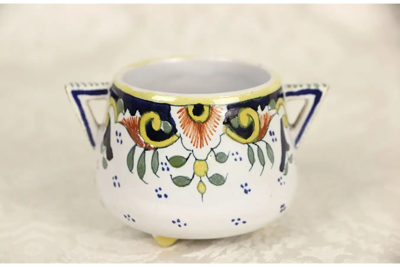 Main image of Le Havre Jam or Mustard Pot, Hand Painted & Signed, France