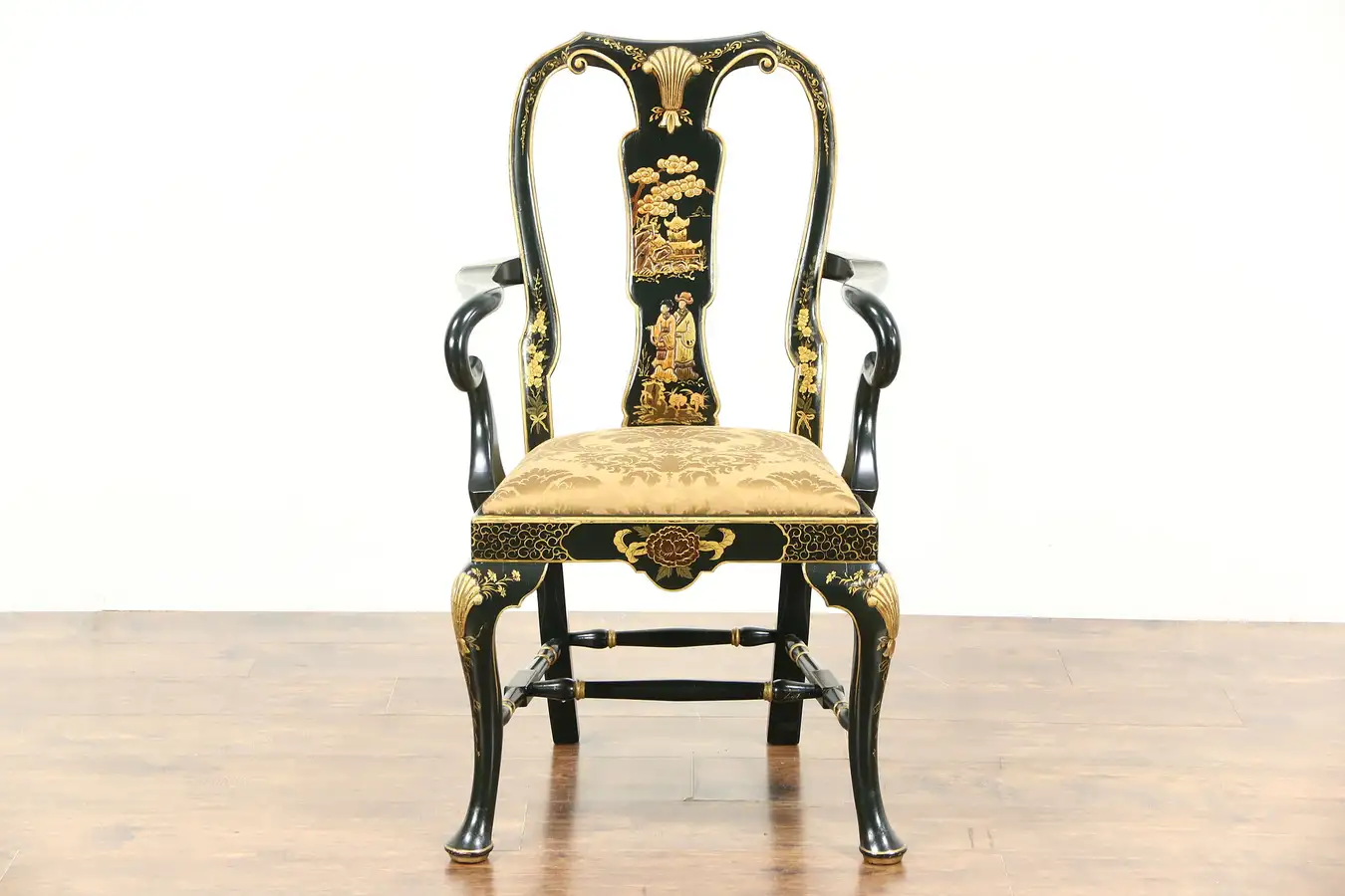Main image of Chinese Style Hand Painted Vintage Chair with Arms, Black