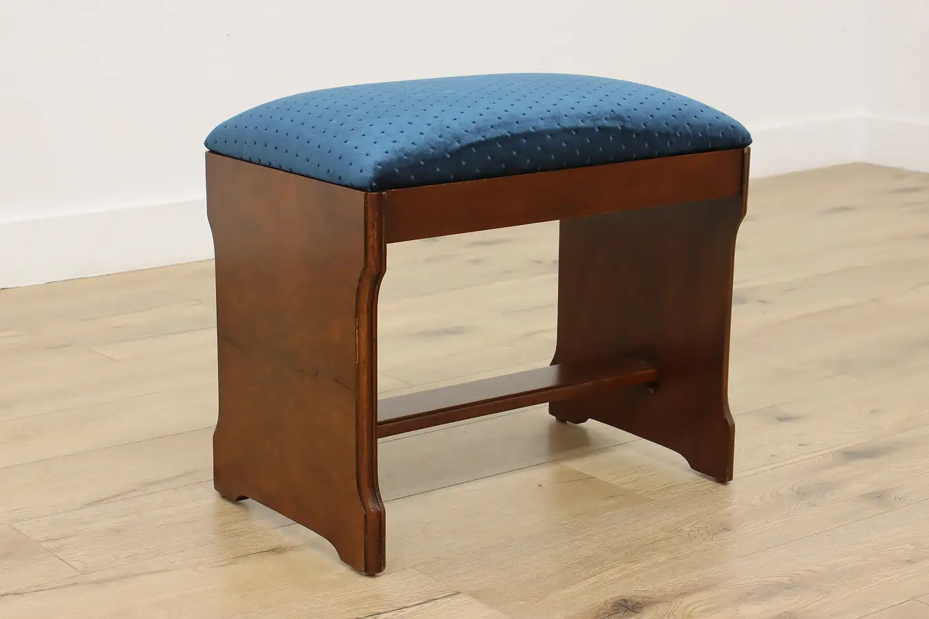 Main image of Art Deco Vintage Walnut New Upholstery Vanity Stool Bench