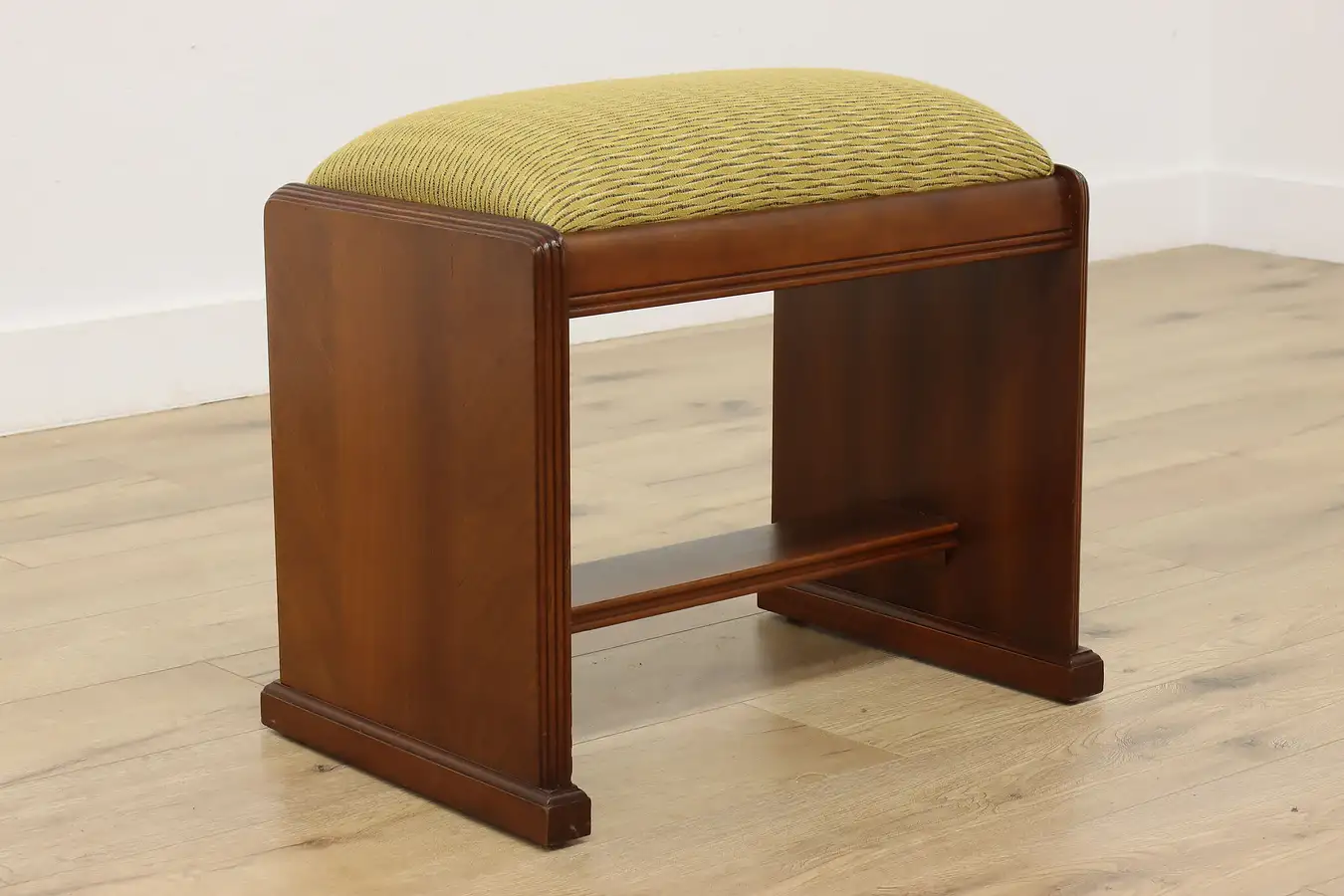 Main image of Art Deco Vintage Walnut Vanity Bench or Stool, New Fabric