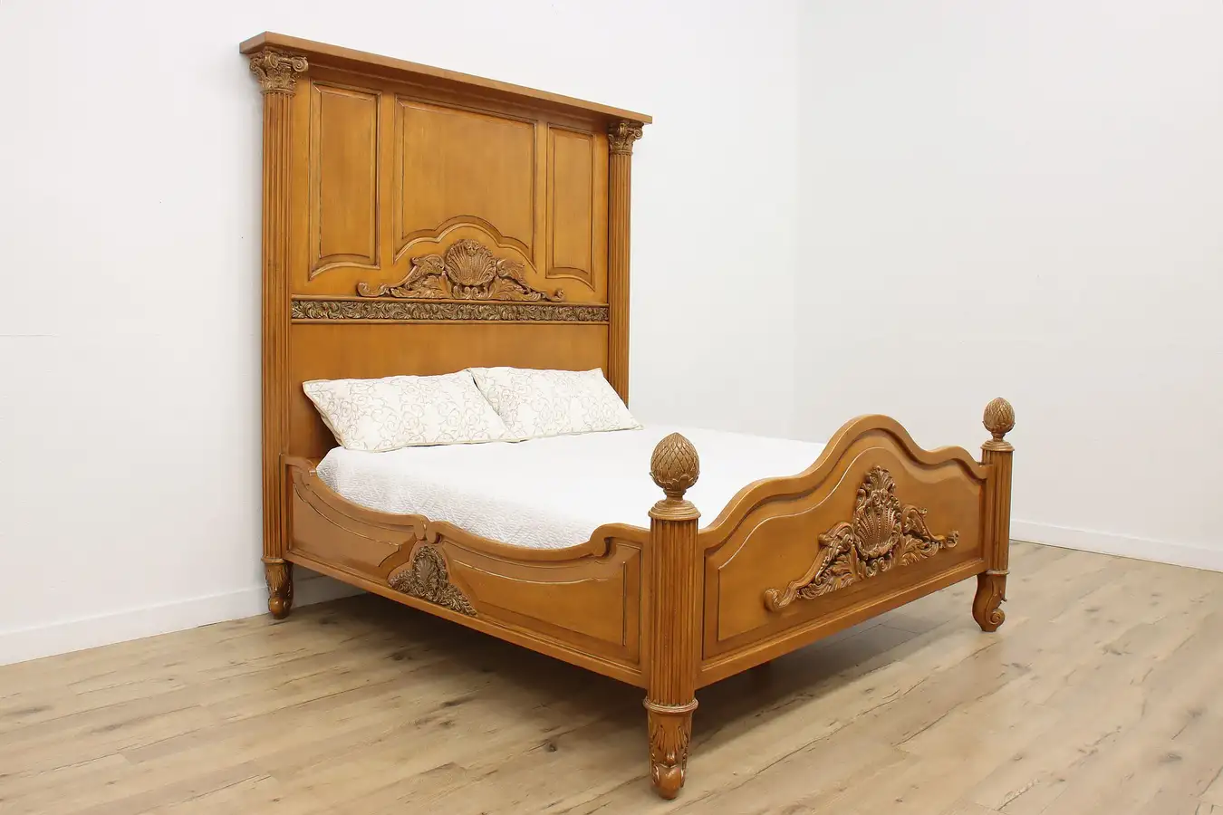Main image of Hollywood Regency Vintage Carved Birch King Size Bed, Morris