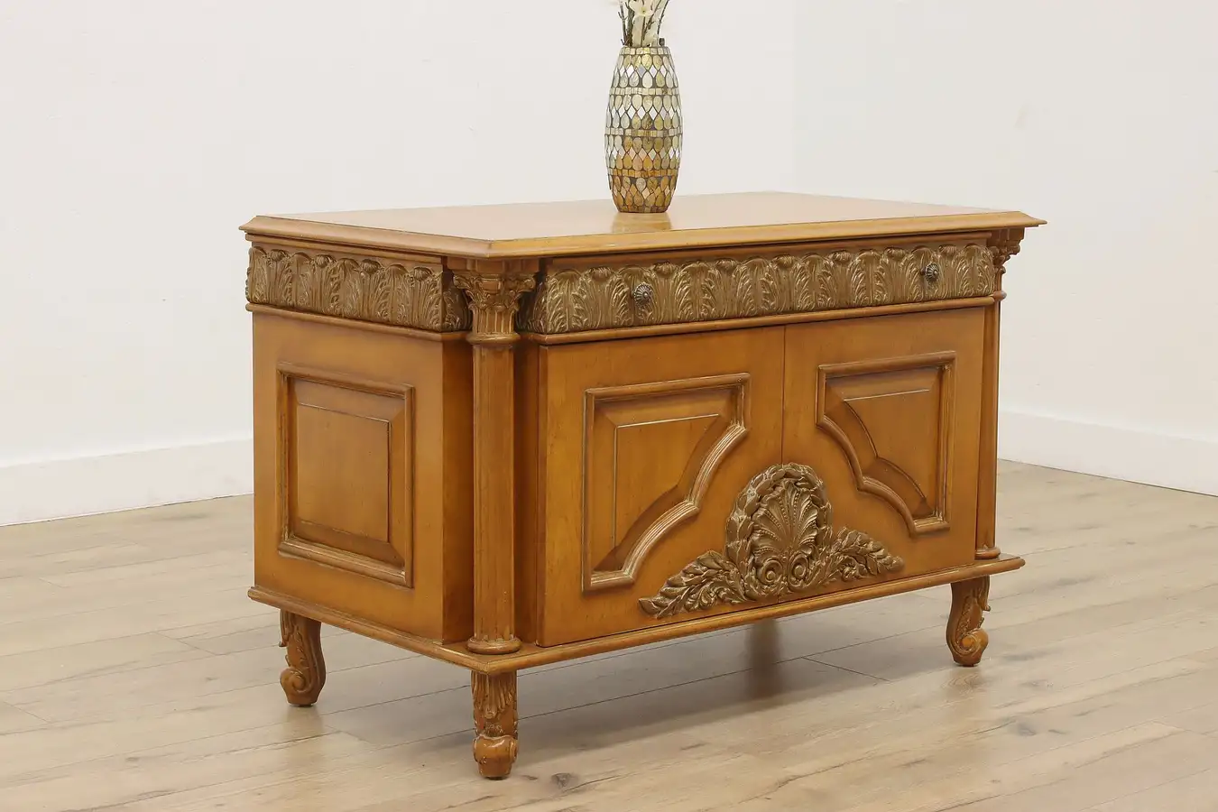 Main image of Hollywood Regency Vintage Carved Birch Nightstand, Morris