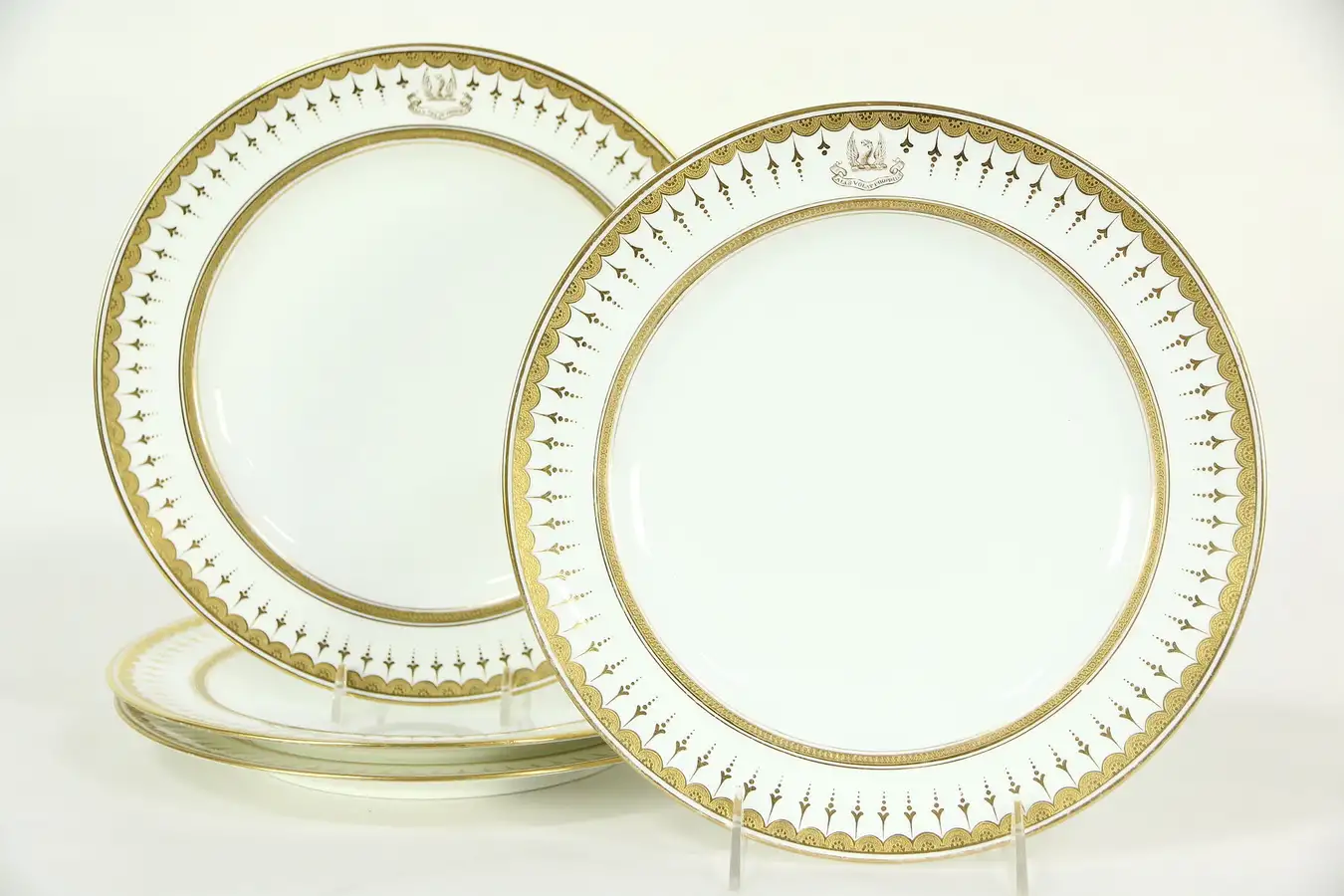 Main image of Set of 4 Minton Gold Rim 10 1/4" Plate, She Flies with her Own Wings Motto