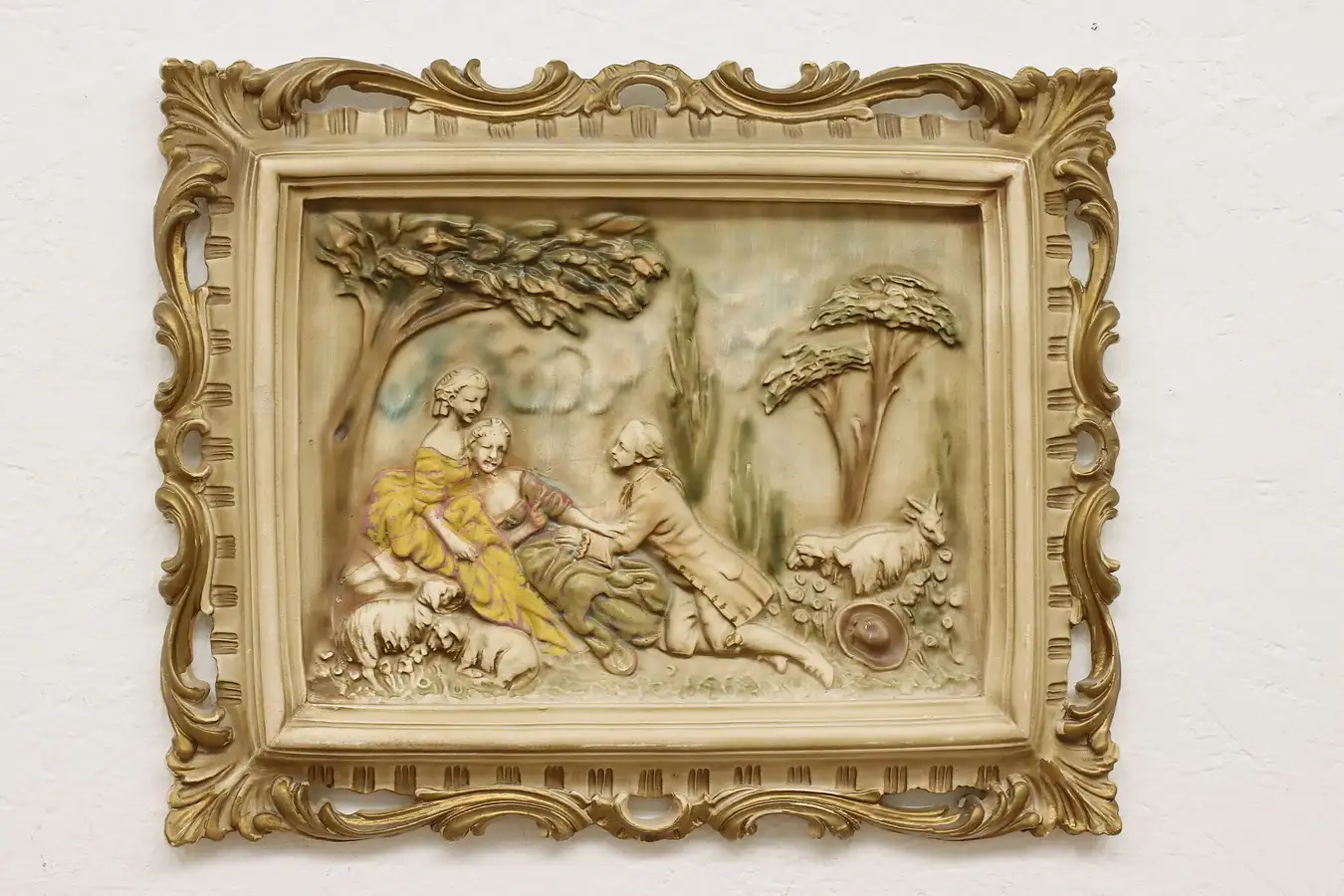 Main image of Courting Scene Vintage Hand Painted Ceramic Wall Plaque 22"