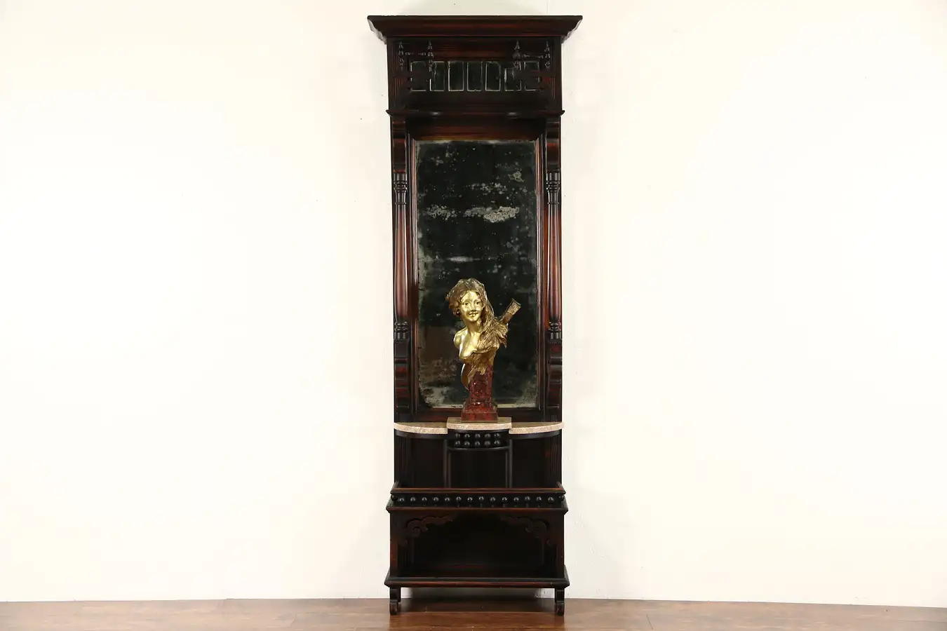 Main image of Victorian 1880 Antique Carved Hall or Pier Mirror, Marble Shelves