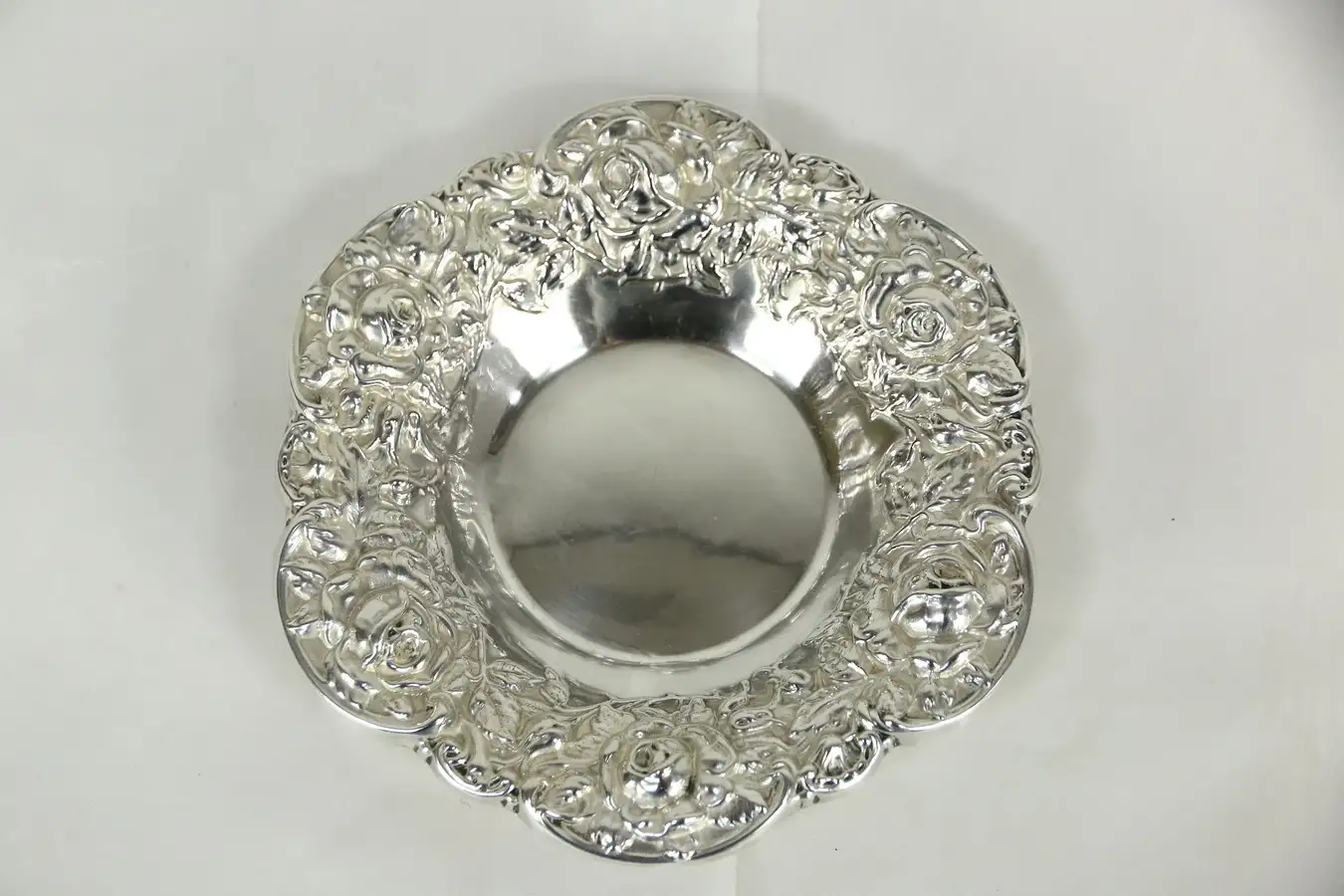 Main image of Sterling Silver Embossed Antique Tray with Roses