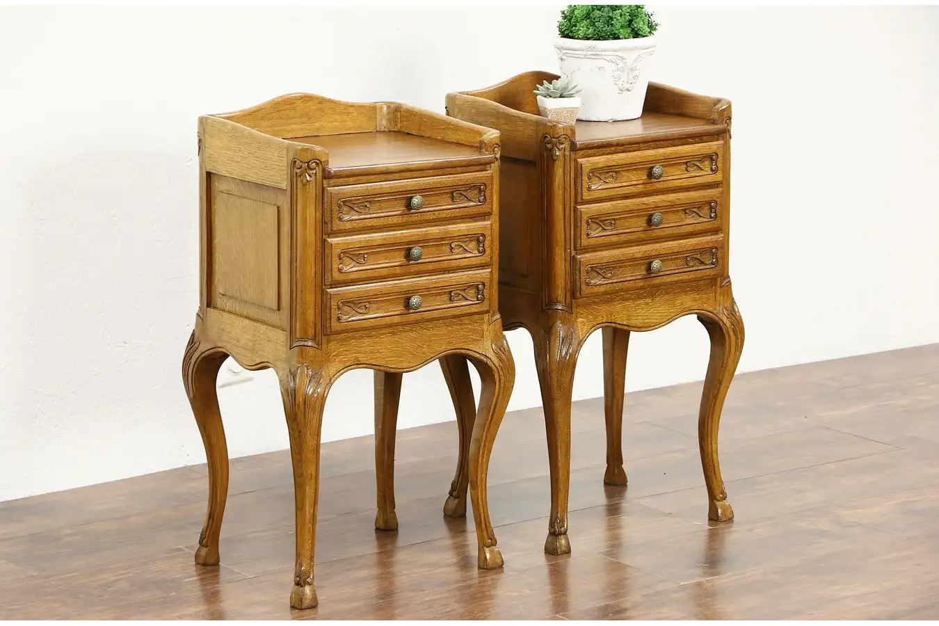 Main image of Pair of Country French Oak 1930's Vintage Nightstands or End Tables