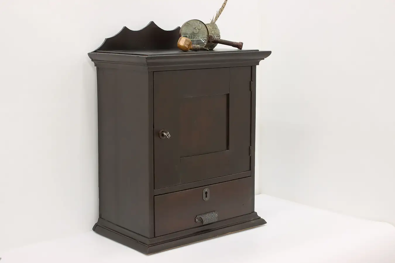 Main image of Victorian Antique Pine Hotel Office File Bath Wall Cabinet