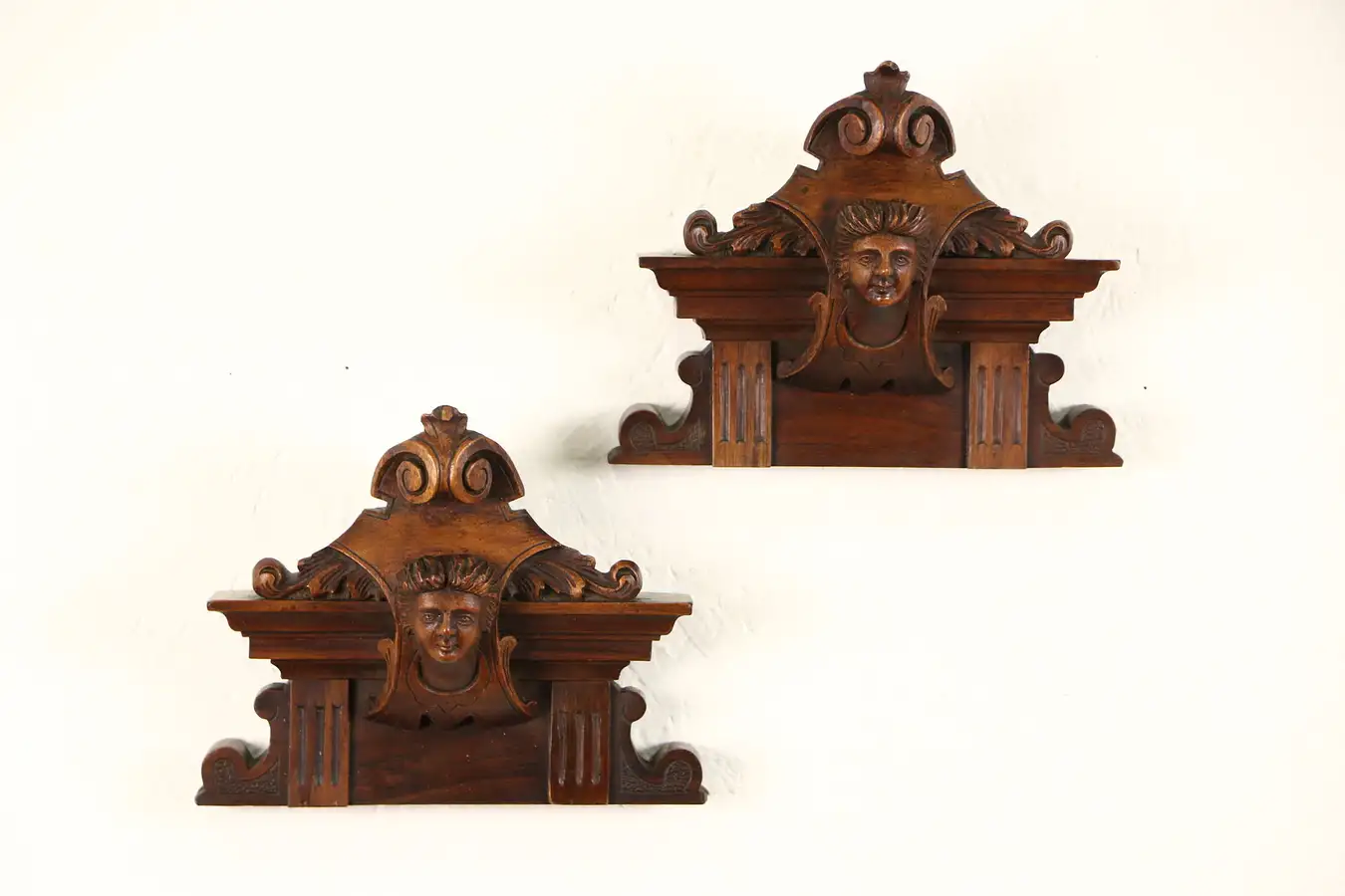 Main image of Pair Italian 1890 Antique 9" Architectural Fragments, Carved Heads