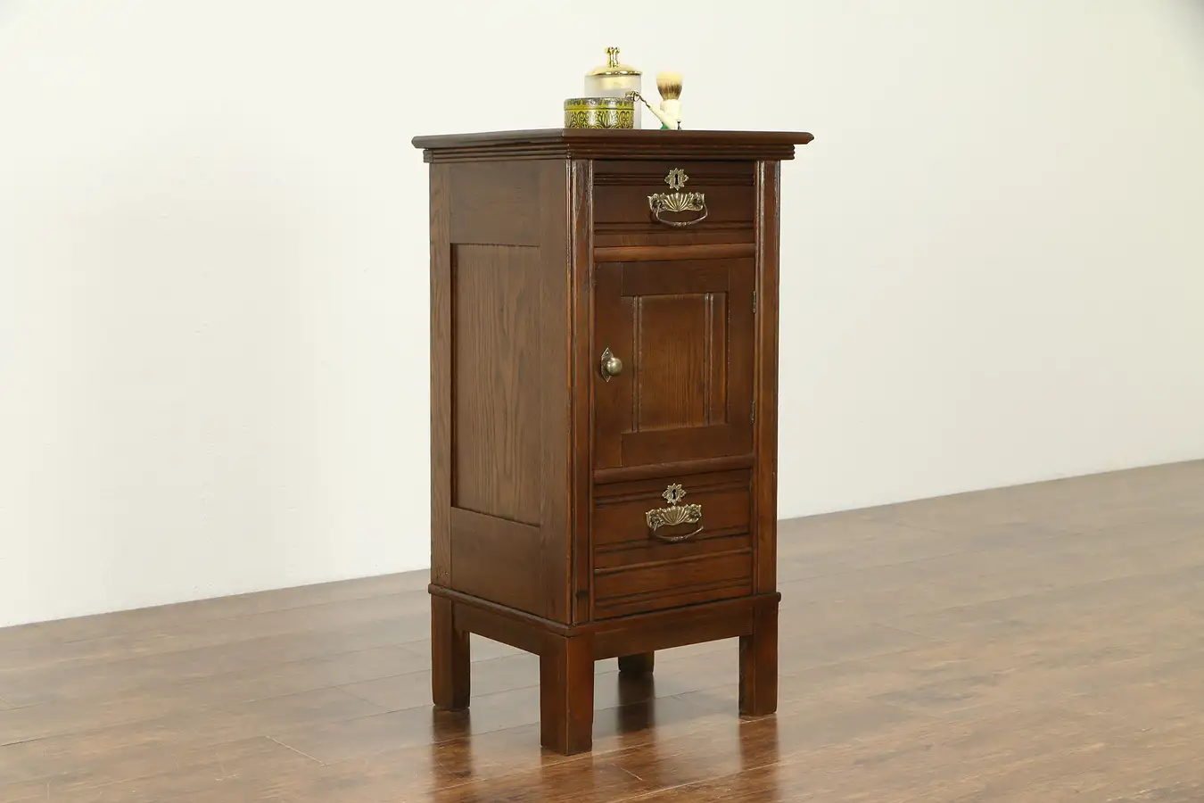 Main image of Victorian Oak Antique Barbershop or Bath Cabinet, Nightstand