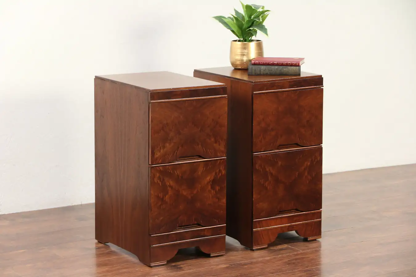 Main image of Pair Midcentury Modern Walnut & Burl 1960 Vintage Nightstands