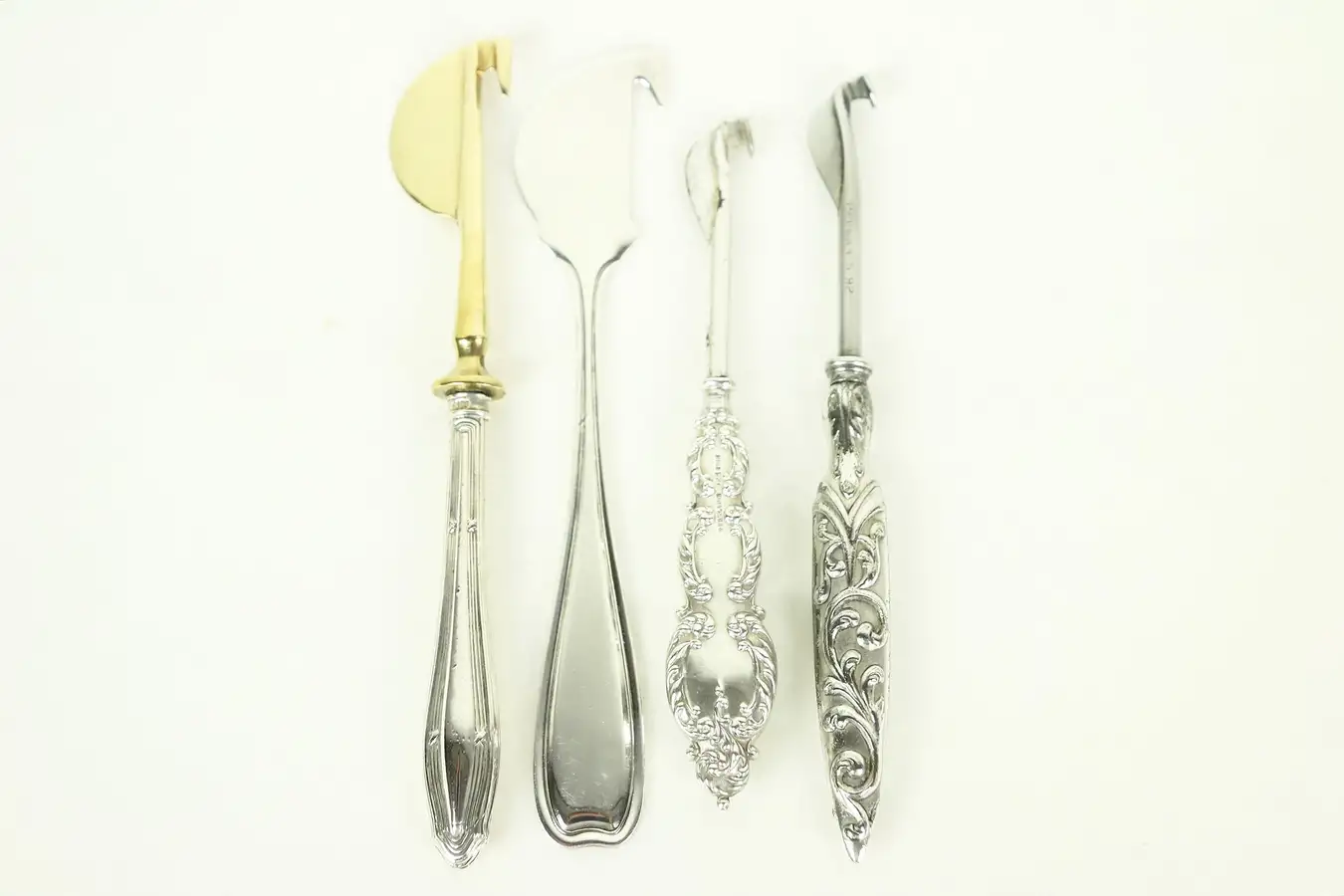 Main image of Group of 4 Antique Sterling & Silver Plate Cheese & Fruit Knives