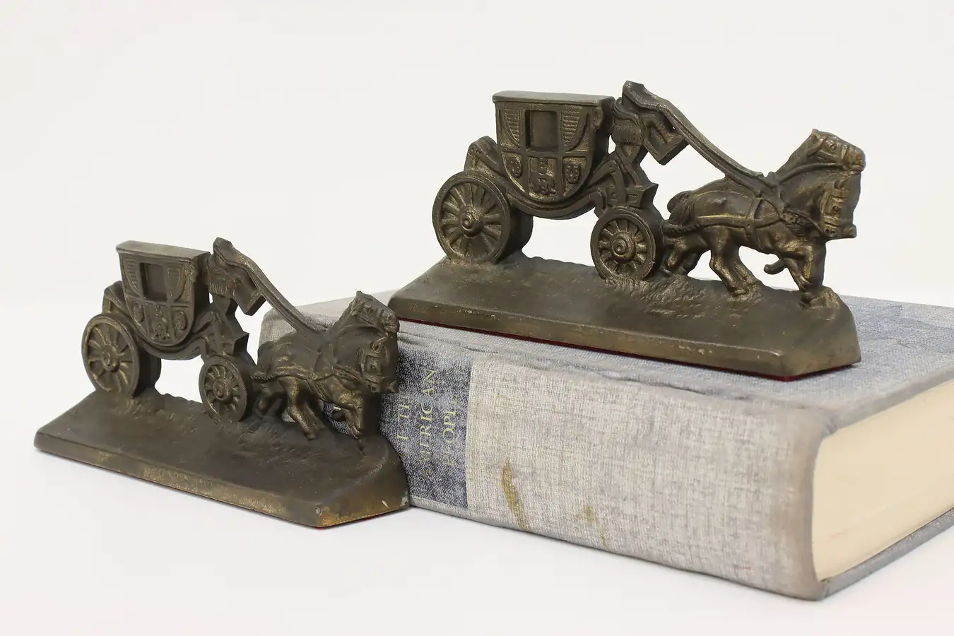Main image of Pair of Cast Iron Antique Horse & Carriage Bookends Hubley