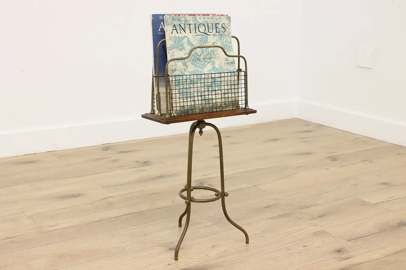 Main image of English Antique Mahogany Brass Revolving Magazine Book Stand