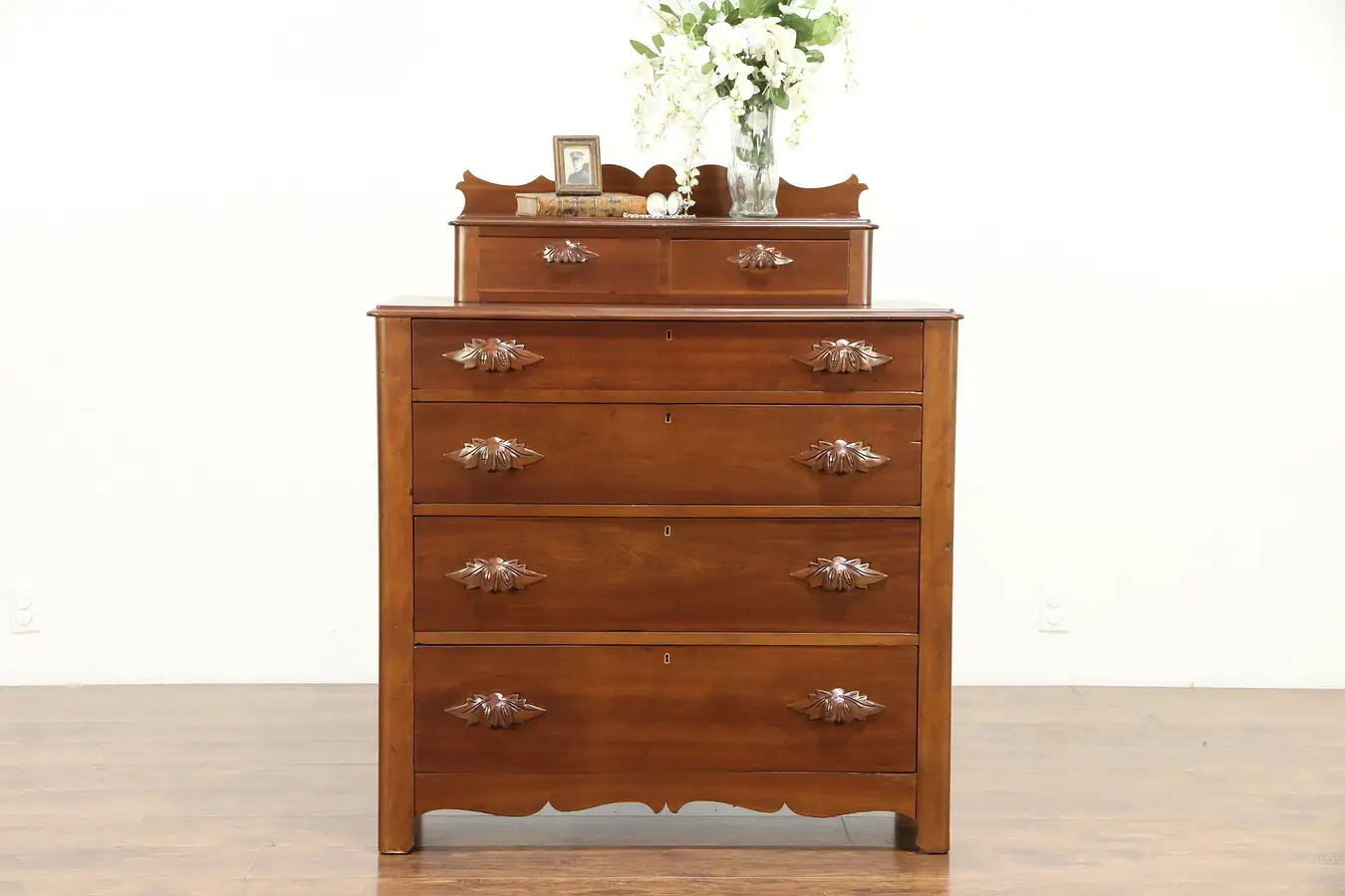 Main image of Victorian Antique 1860's Cherry Chest or Dresser, Carved Pulls