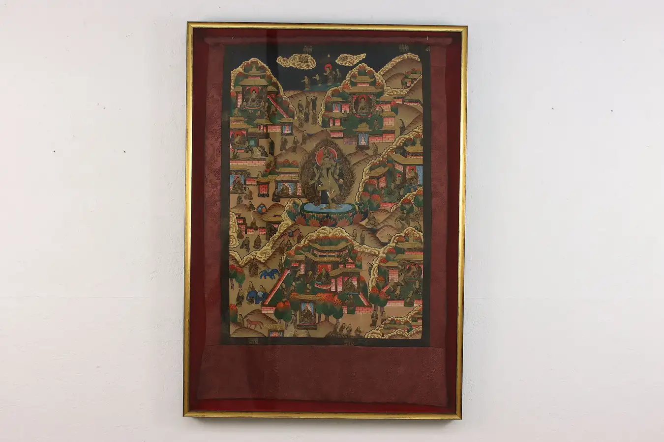 Main image of Tibetan Framed Antique Painted Silk Thangka Painting 43.5"