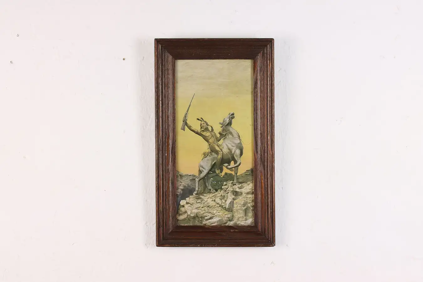 Main image of Native American Warrior Antique Framed Art Print Signed 15"