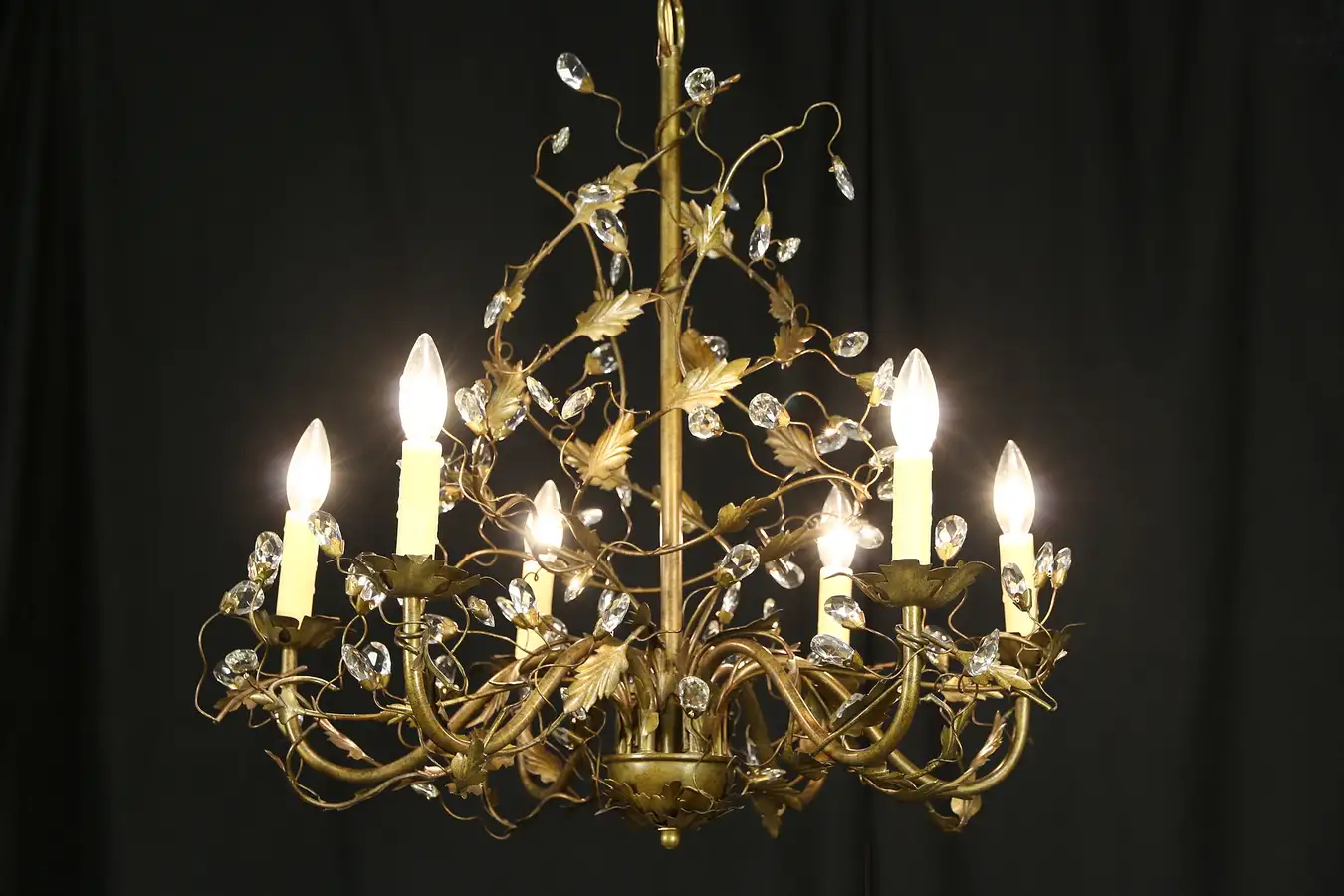 Main image of Vine Design 6 Candle Vintage Wrought Tin Chandelier