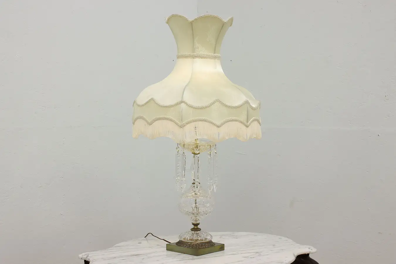 Main image of Traditional Vintage Cut Crystal Lamp, Silk Shade, Abbey
