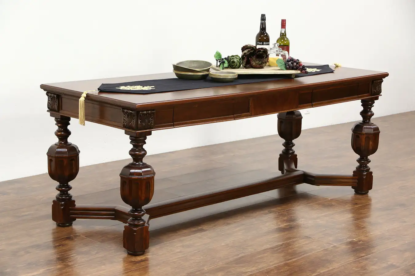 Main image of English Tudor Library Table or Writing Desk, 1915 Carved Walnut Antique