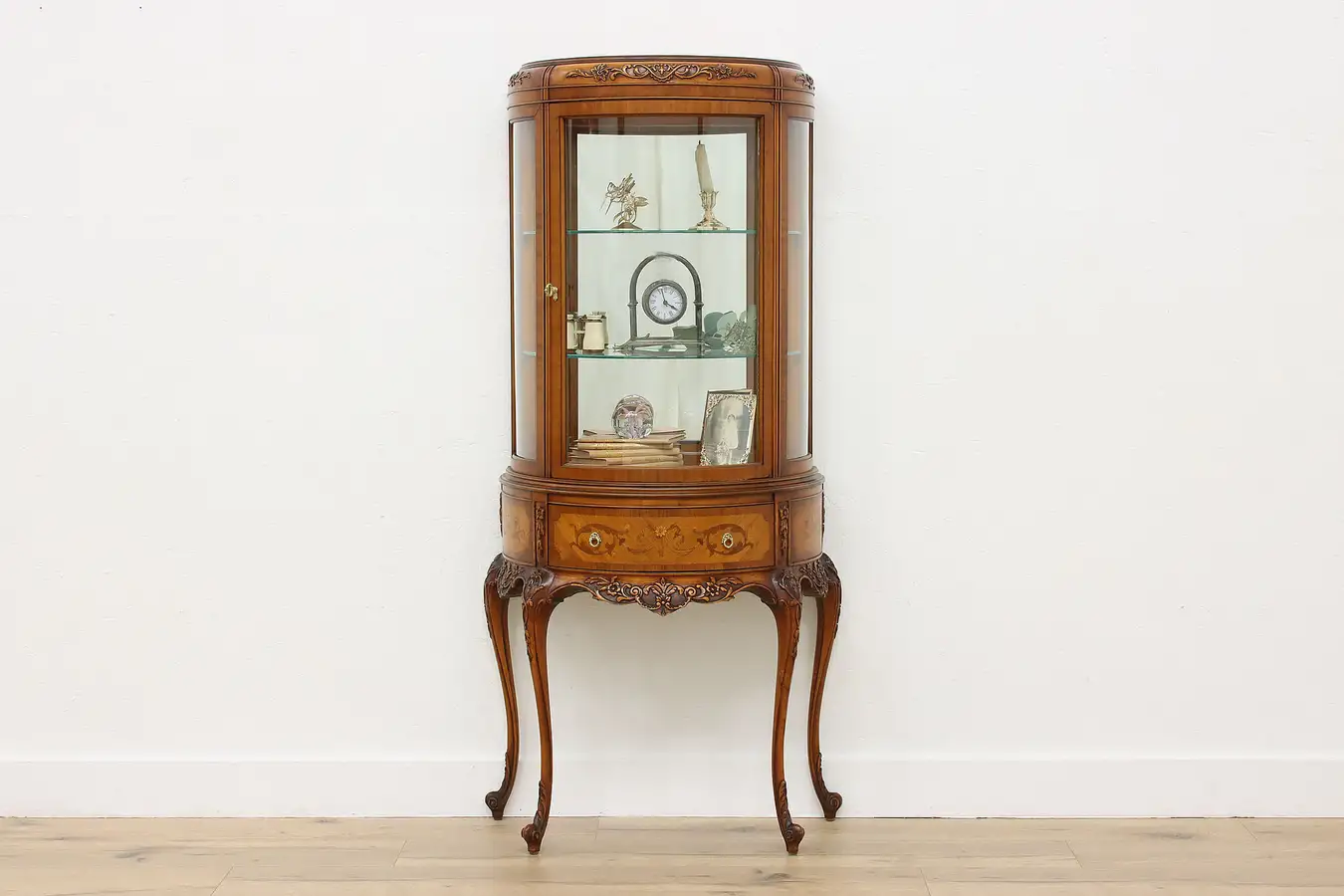 Main image of French Rosewood Marquetry Curio Cabinet Vitrine Weiman