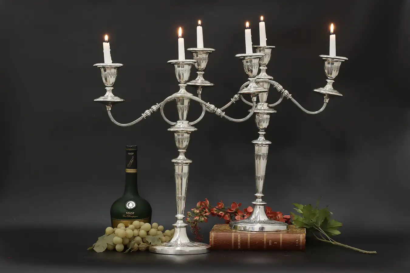 Main image of Pair of Georgian Antique Silverplate Triple Candelabras