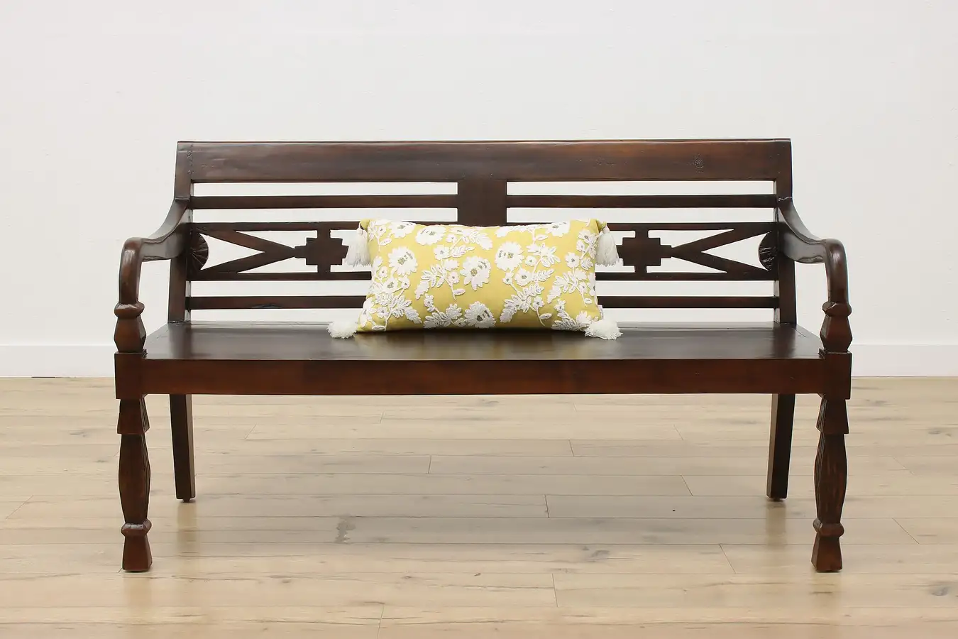 Main image of Asian Vintage Carved Teak Hall Porch or Entry Bench