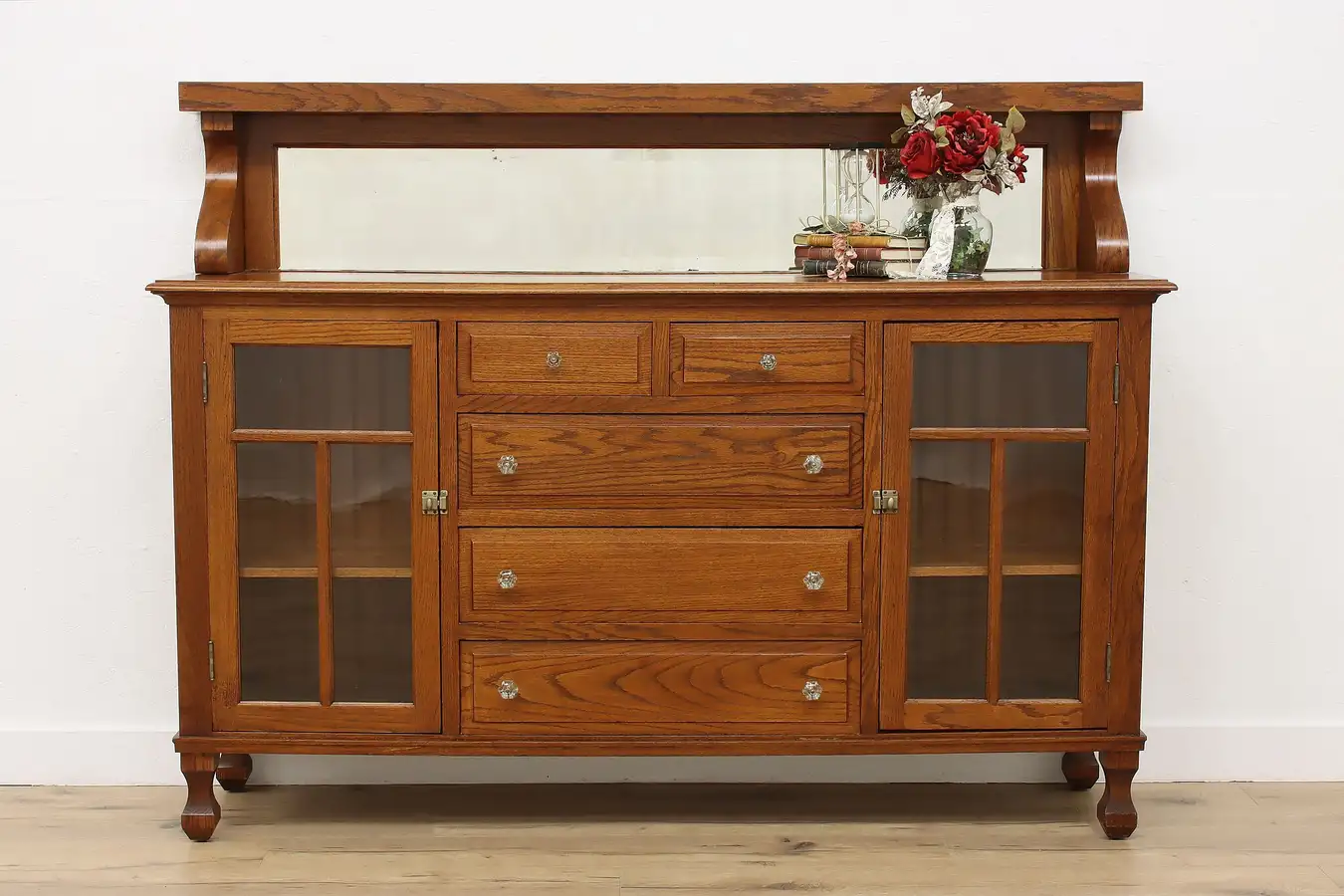 Main image of Arts & Crafts Antique Mission Oak Sideboard Bar Cabinet