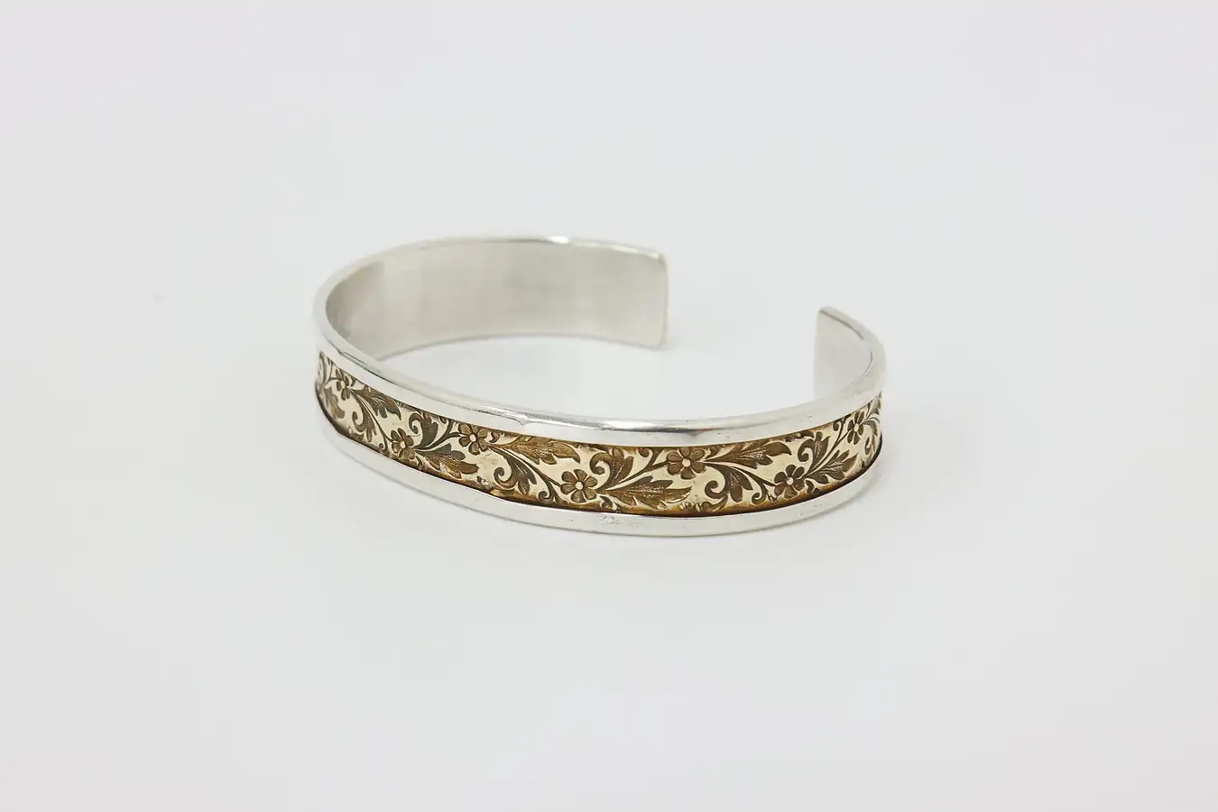 Main image of Sterling Silver & Bronze Engraved Floral Cuff – 16g