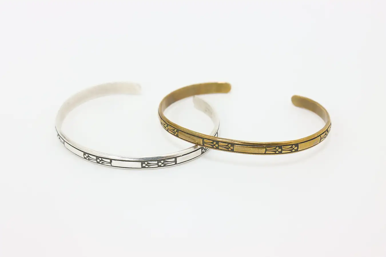 Main image of Sterling Silver & Bronze Patterned Cuff Bracelet Set – 14g