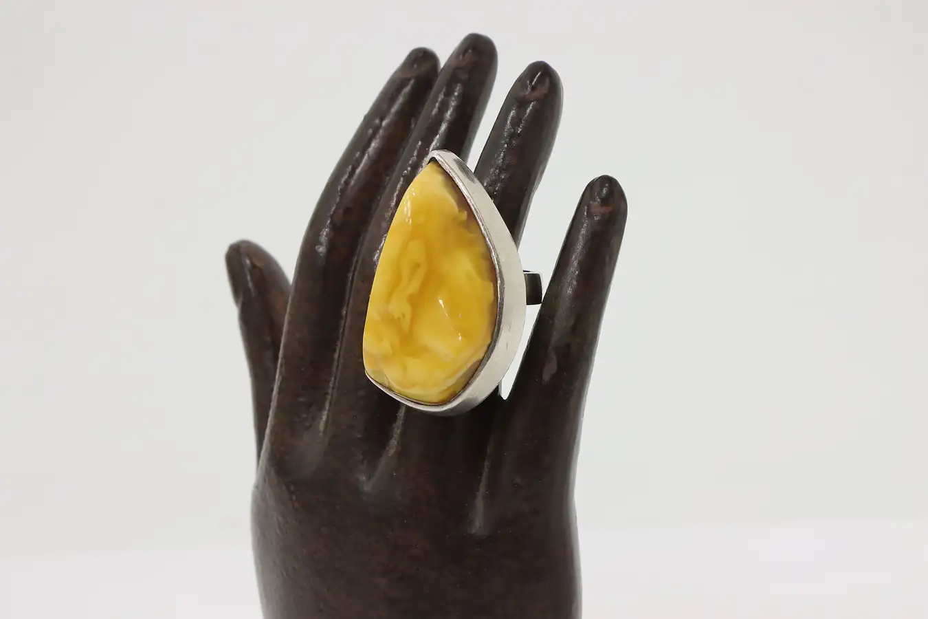 Main image of Sterling Silver Amber Statement Ring – Size 7.5