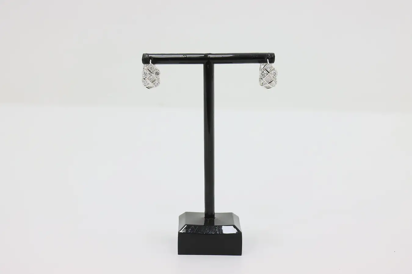 Main image of Sterling Silver CZ Lattice Hoop Earrings – 6g