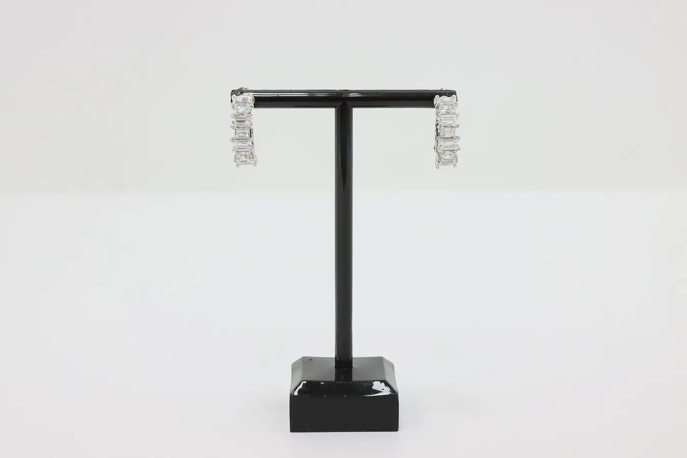 Main image of Sterling Silver CZ Emerald-Cut Hoop Earrings – 6g