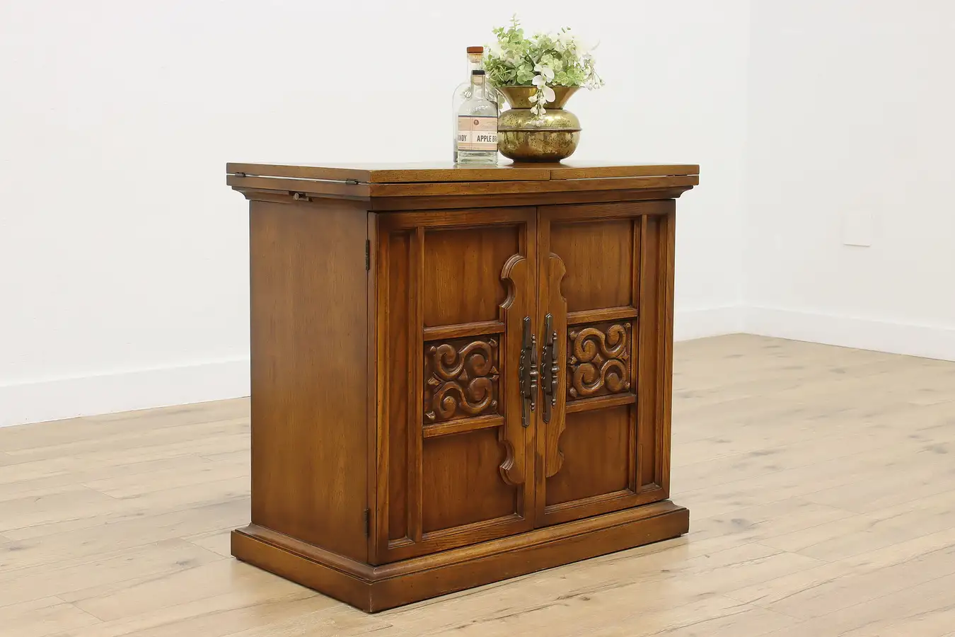 Main image of Tudor Vintage Carved Oak Flip Top Server & Bar Cabinet
