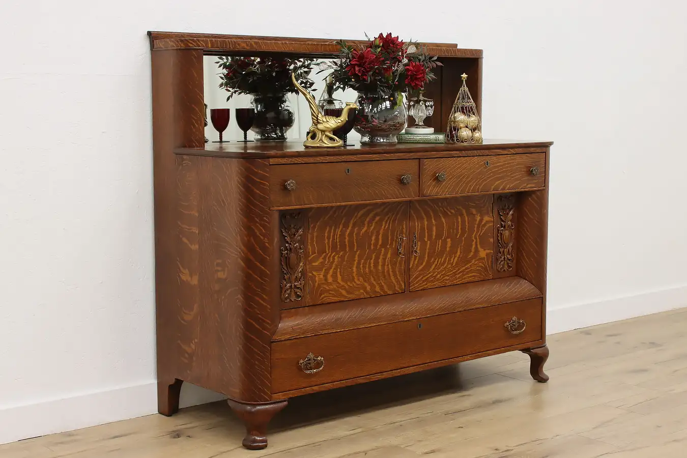Main image of Craftsman Antique Arts & Crafts Oak Buffet Sideboard Server