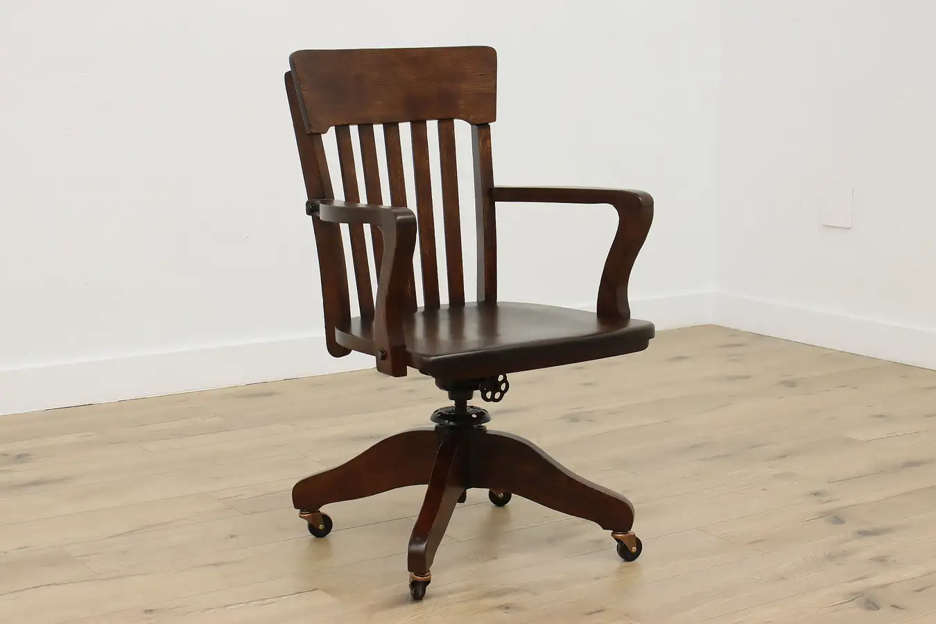 Main image of Arts & Crafts Antique Oak Swivel Office Library Desk Chair